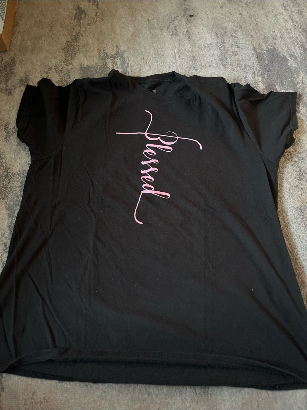 Blessed Script Graphic Tee - Black with Pink Print